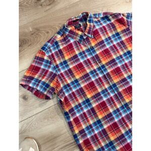 J Crew Slim Fit Short Sleeve Plaid Button Down Shirt Cotton Linen Mens XL